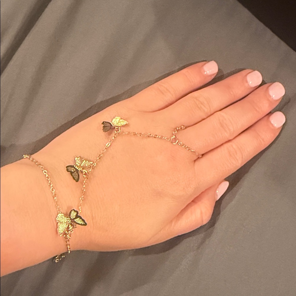Gold Butterfly Hand Chain Bracelet